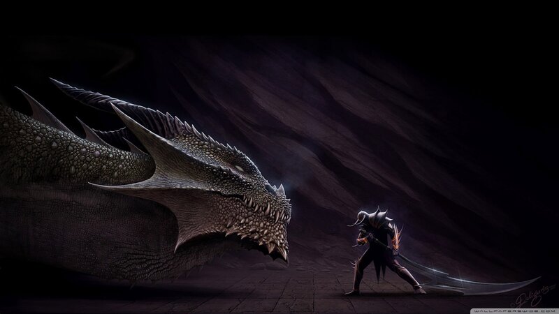 Knight Facing Dragon — Black, Dramatic
