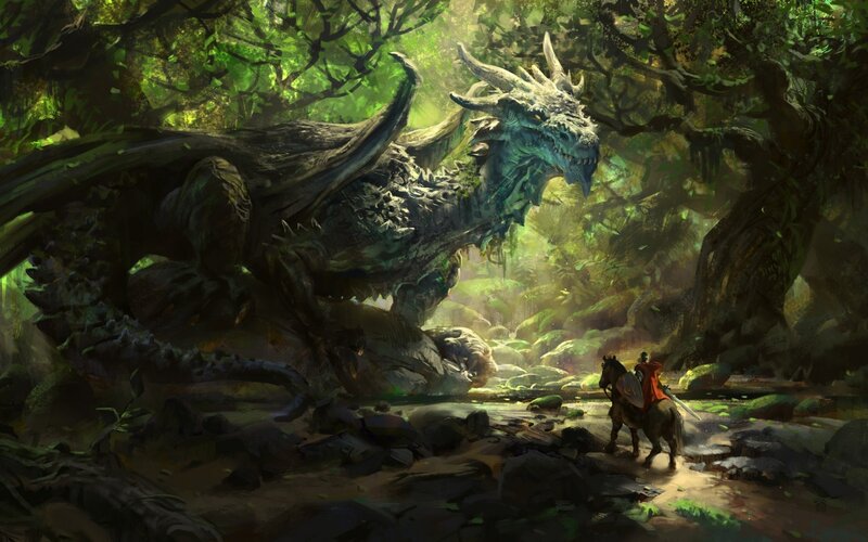 Knight Facing Dragon — Green