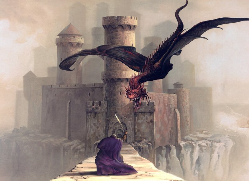 Knight Facing Dragon — Purple