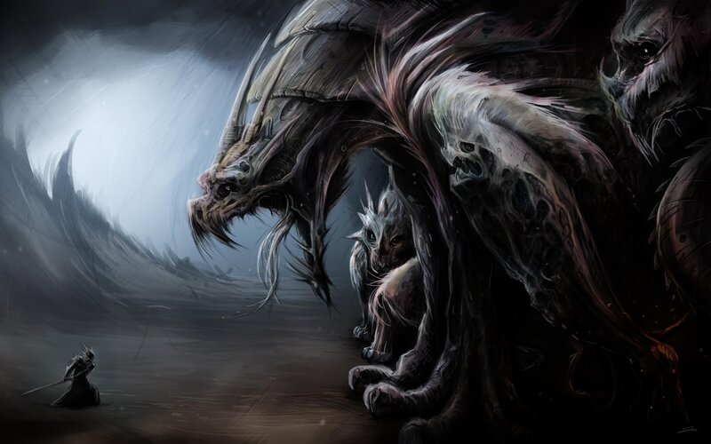Knight Facing Dragons — Black