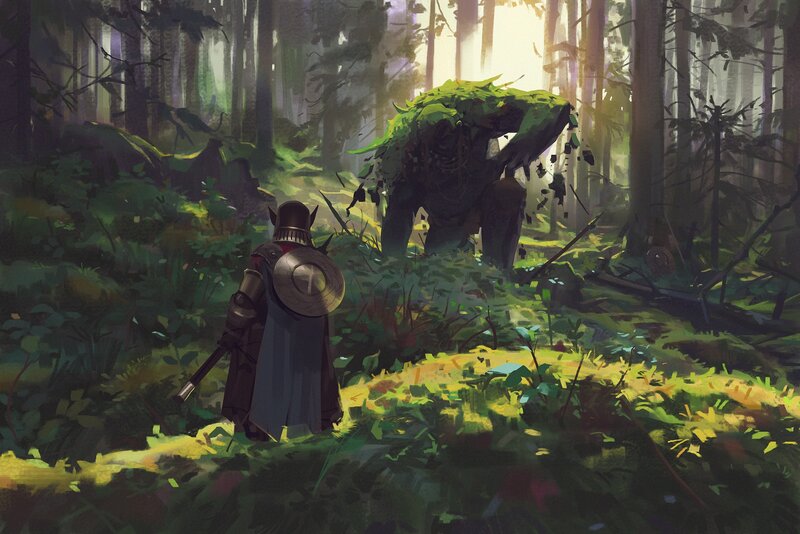 Knight Facing Forest Creature