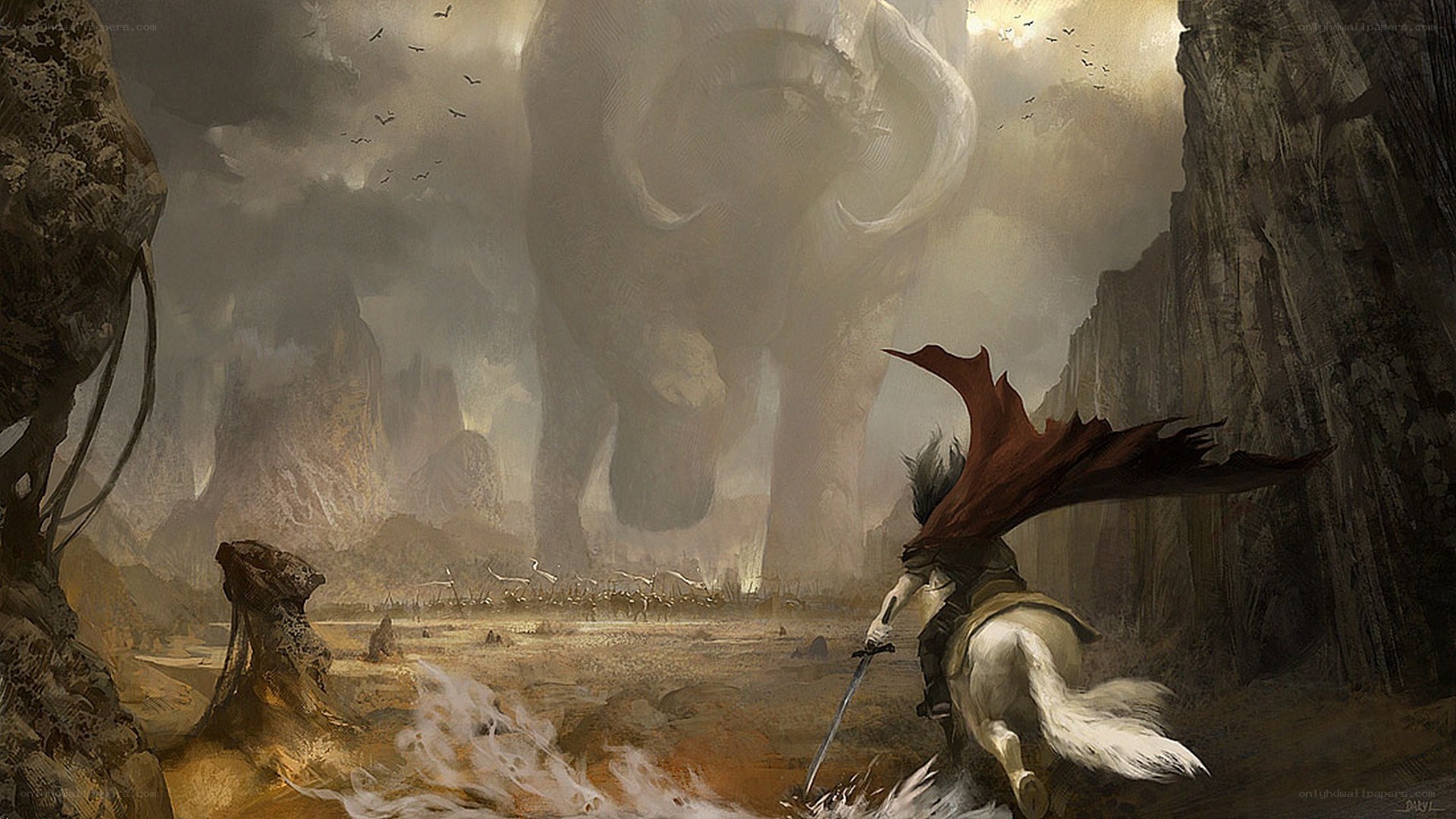 knight facing giant beast
