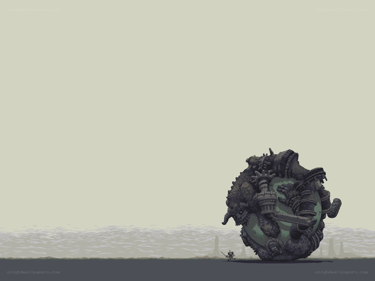 Knight facing giant beast