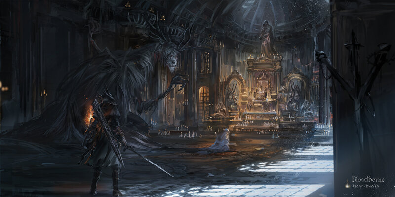 Knight Facing Giant Monster — Black, Dark, Dramatic