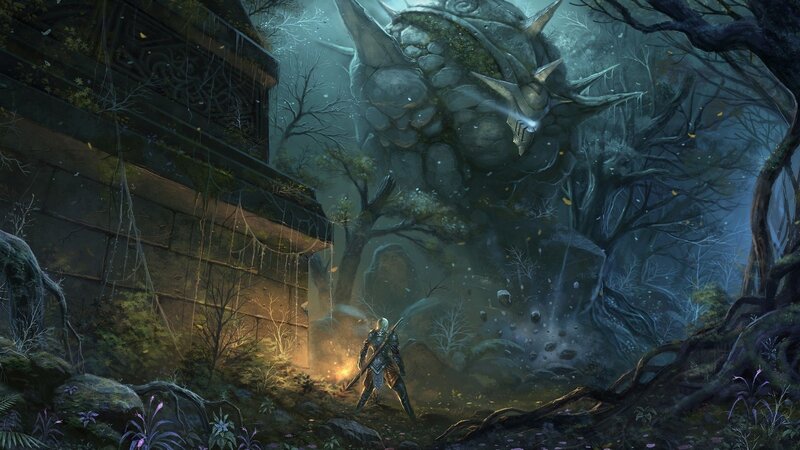 Knight Facing Giant Monster — Green