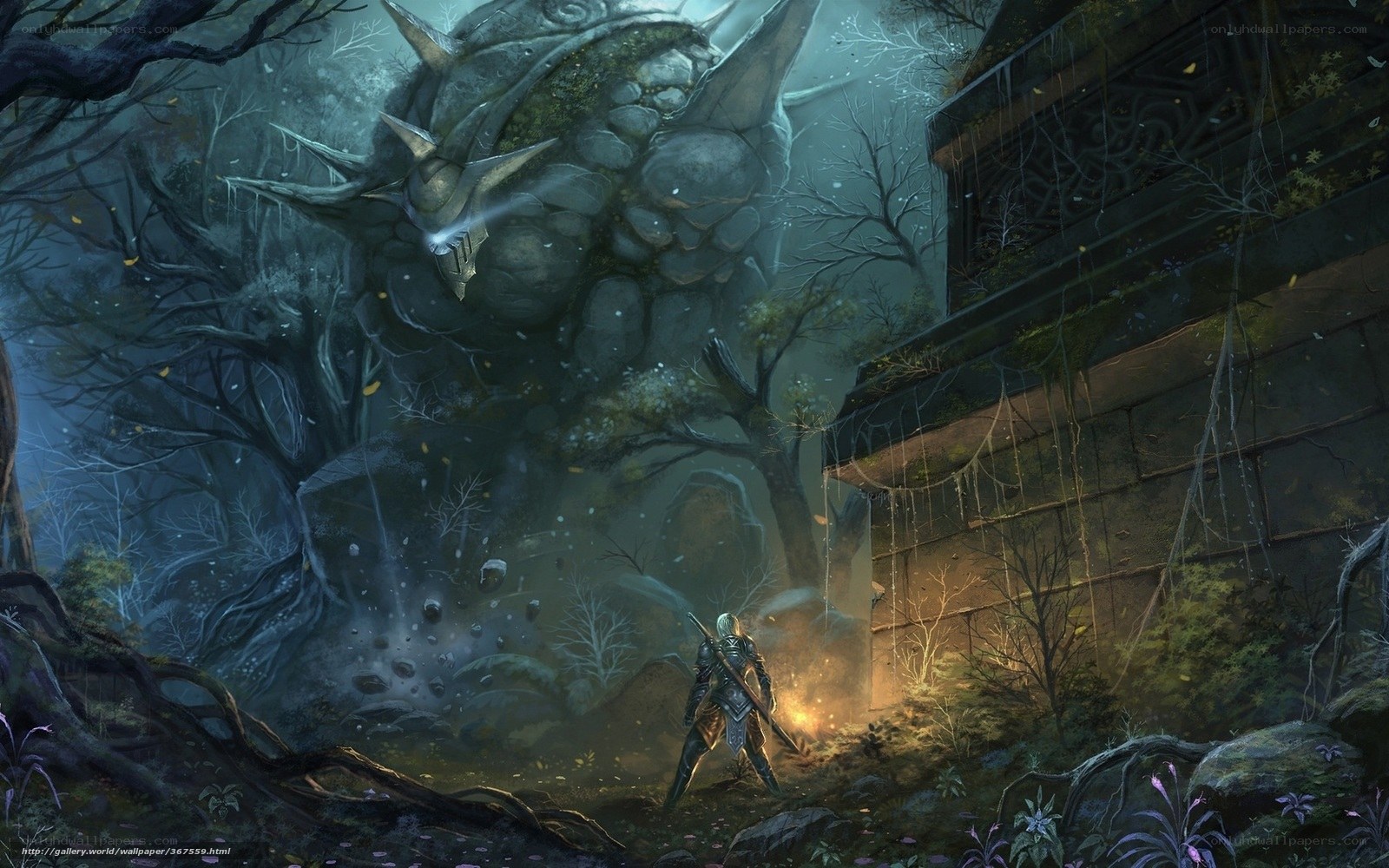 Knight facing giant monster