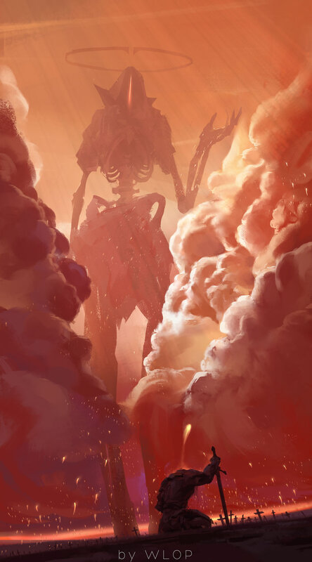 Knight Facing Giant Skeleton