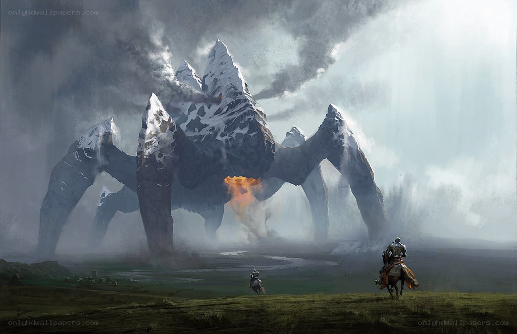 Knight facing giant spider mountain