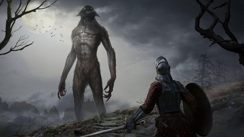 Knight Facing Monster — Gray