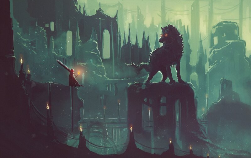 Knight Facing Wolf