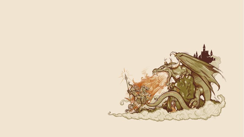 Knight Fighting Dragon — Beige