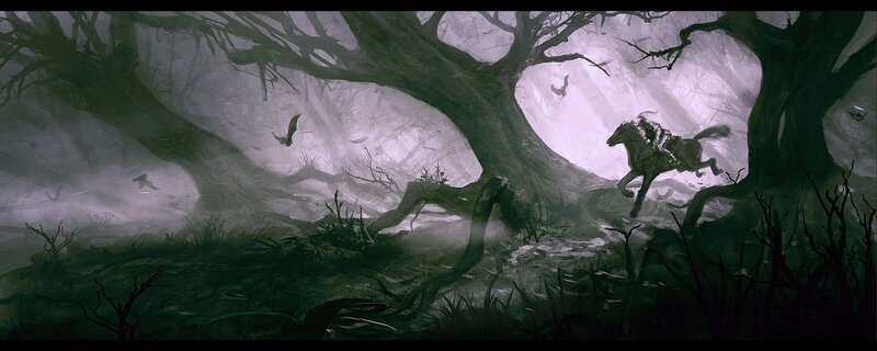 Knight fleeing a haunted forest