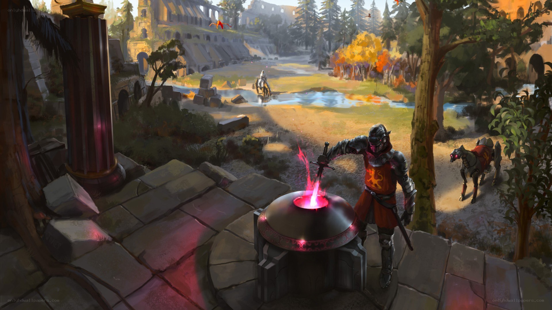 Knight forging a sword