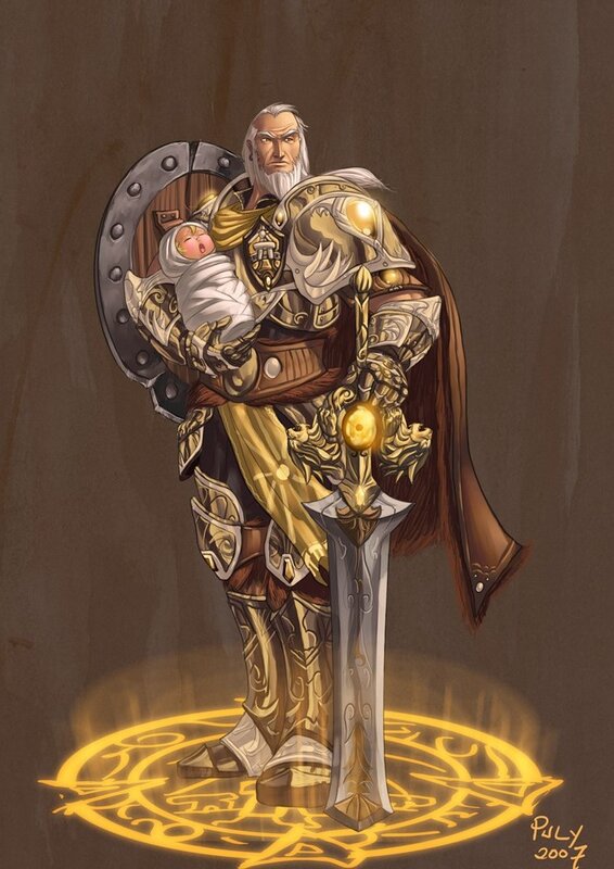 Knight holding a baby