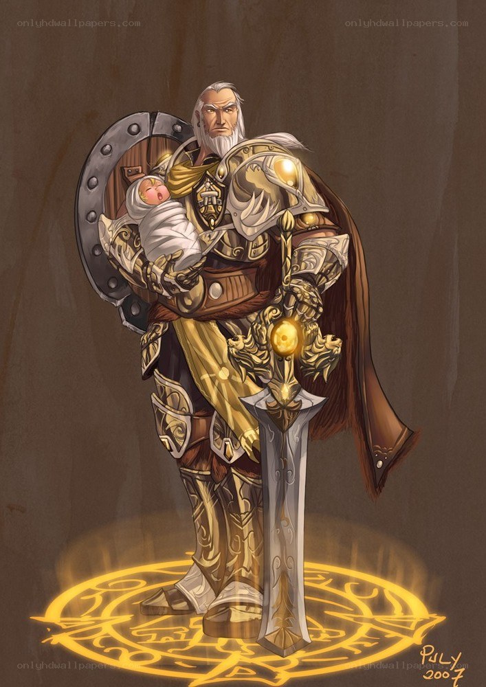Knight holding a baby