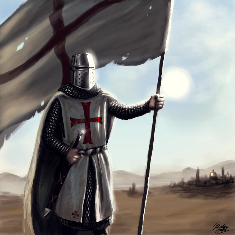 Knight holding a banner