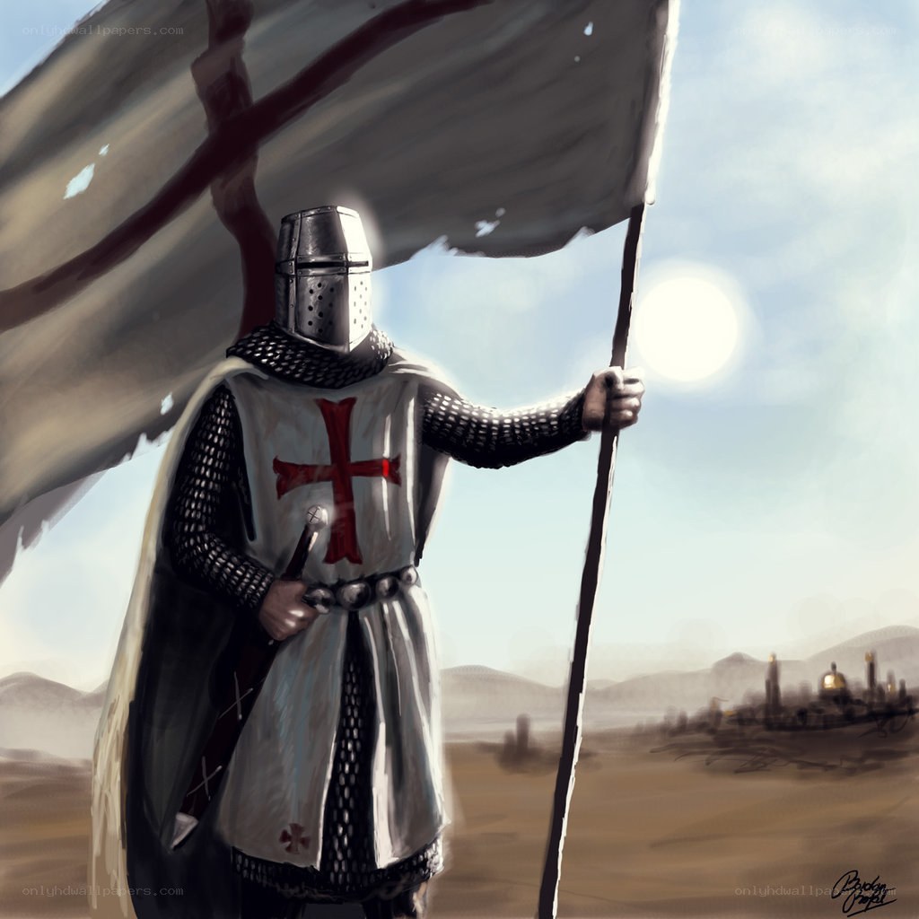 Knight holding a banner