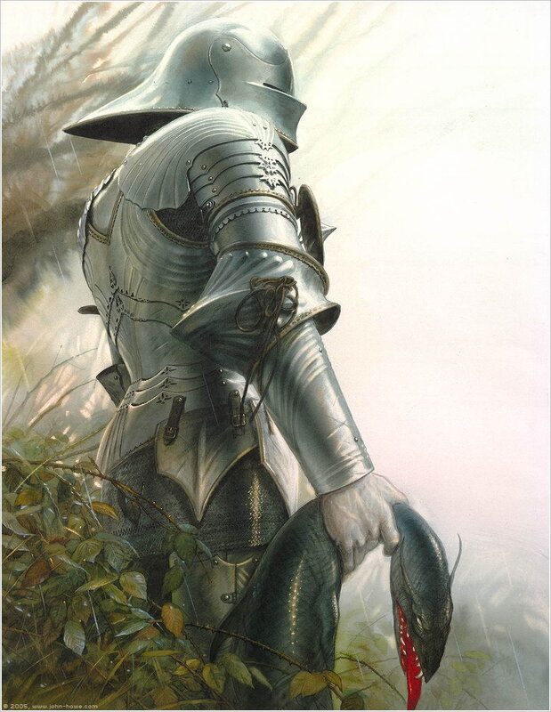 Knight holding a serpent