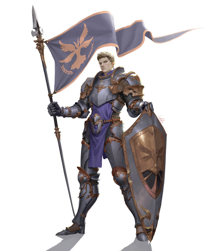 Knight Holding Flag and Shield