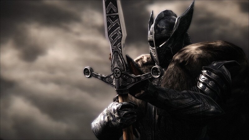 Knight Holding Sword — Black, Dramatic