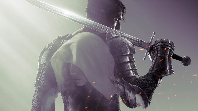 Knight Holding Sword — Gray, Dramatic, Digital Art, Armor