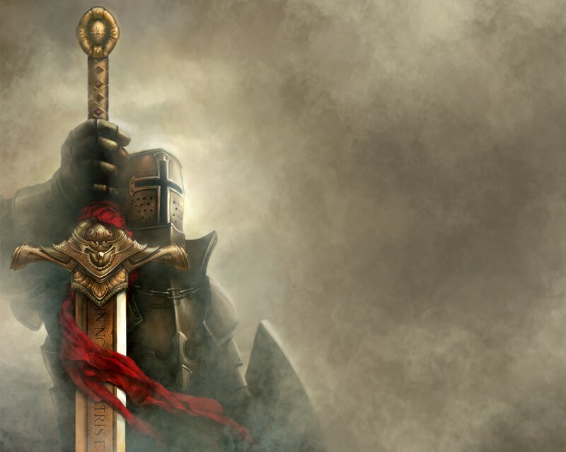 Knight Holding Sword — Gray, Dramatic, Digital Art