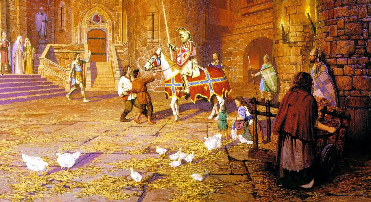 Knight in a castle courtyard