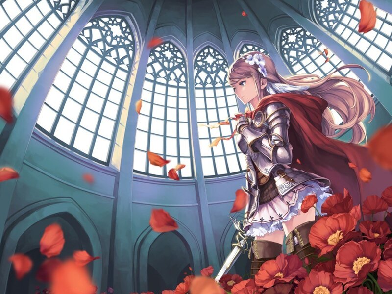 Knight in a cathedral with poppies
