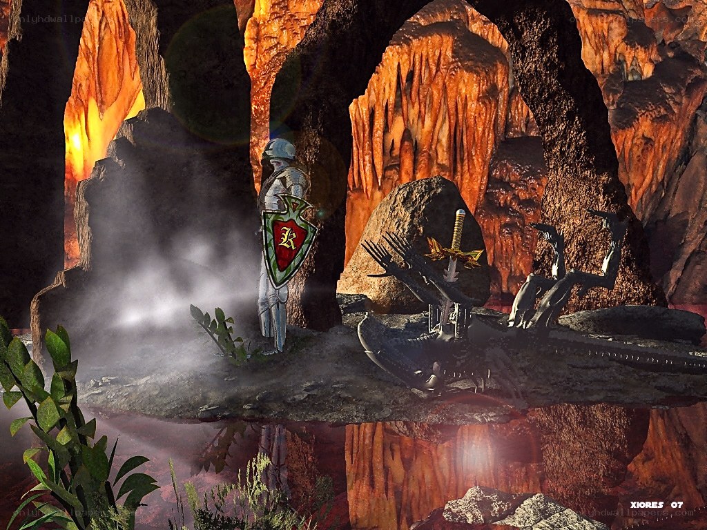 Knight in a fiery cave