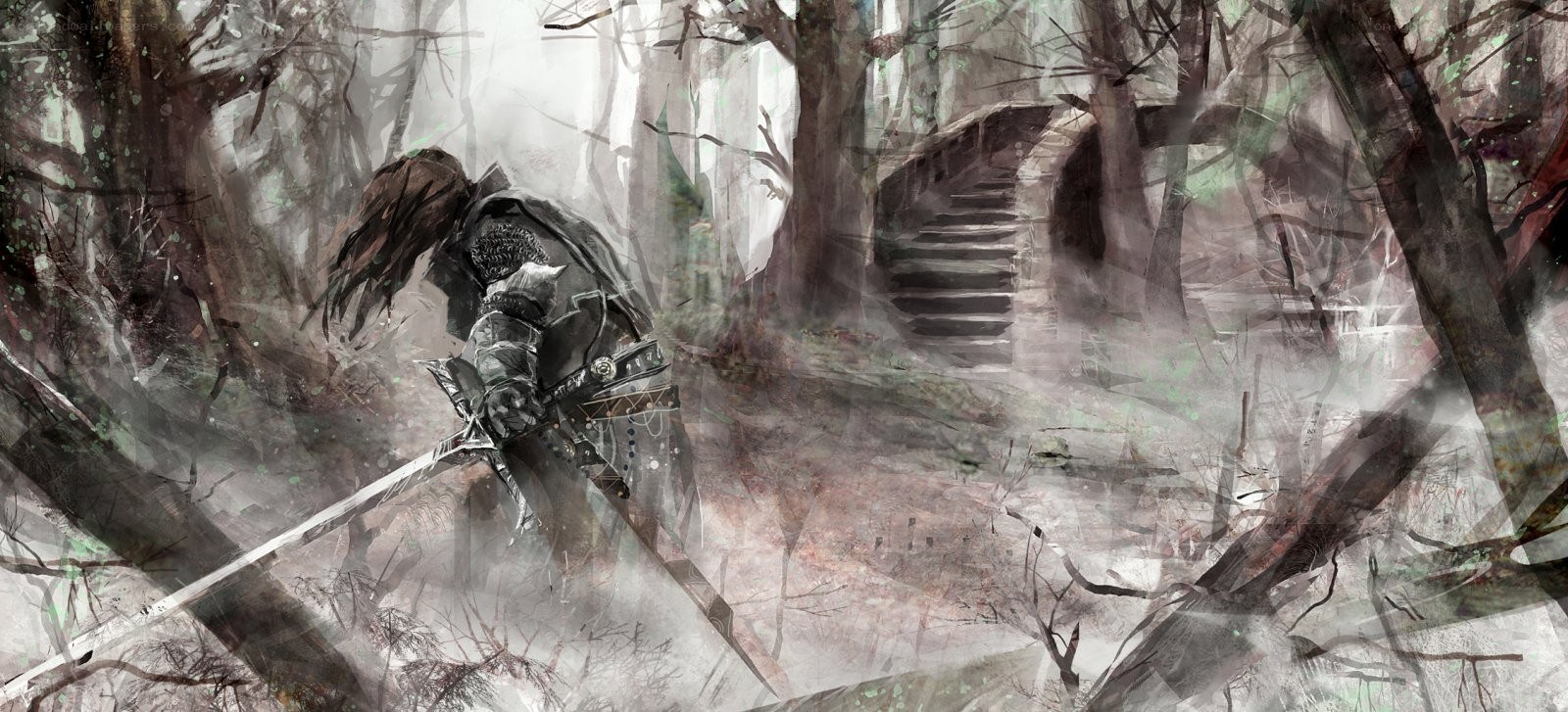 Knight in a misty forest