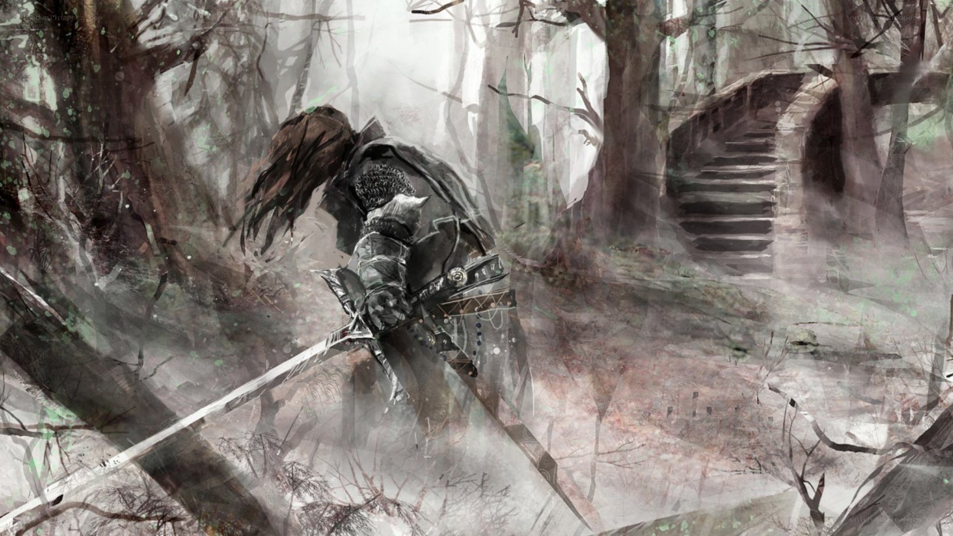 Knight in a misty forest