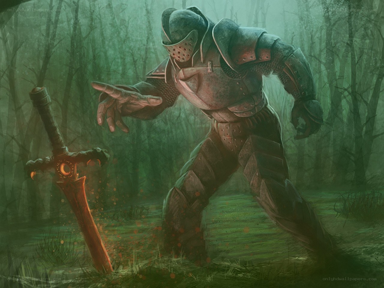 Knight in a misty forest