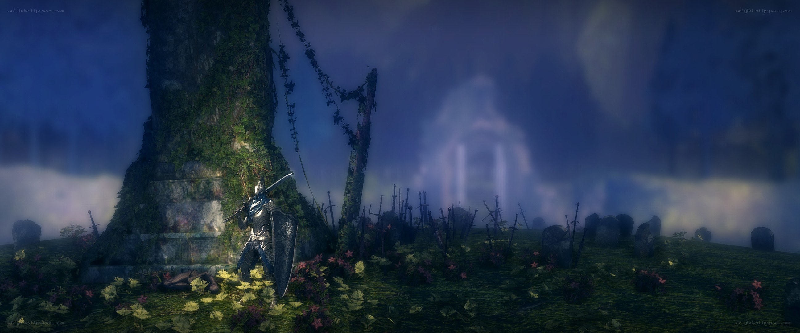 Knight in a misty graveyard
