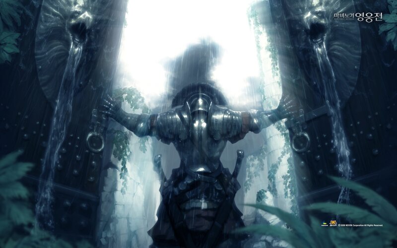 Knight in a rain-soaked ruin