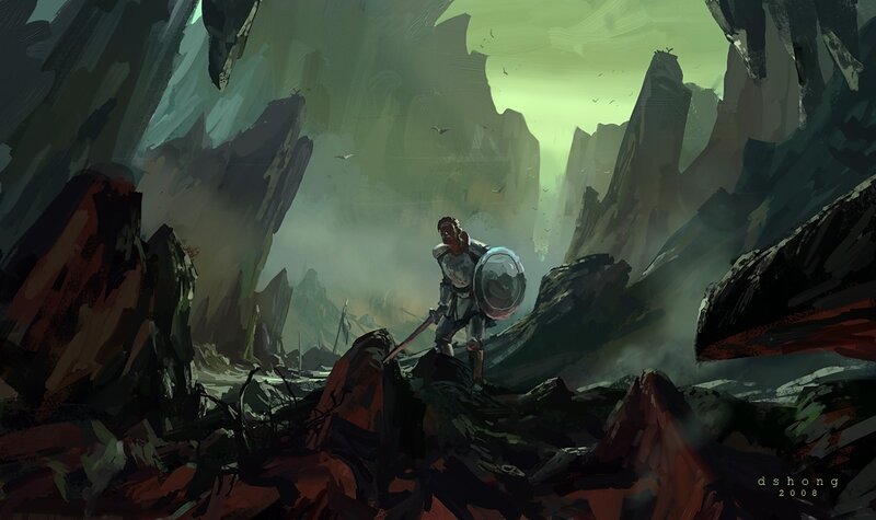 Knight in a rocky canyon