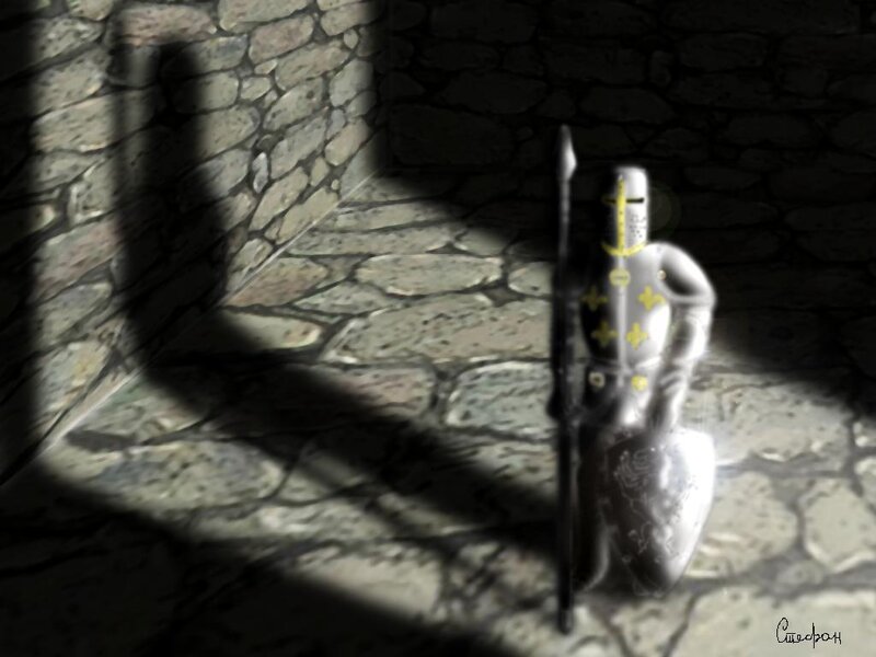 Knight in a stone corridor