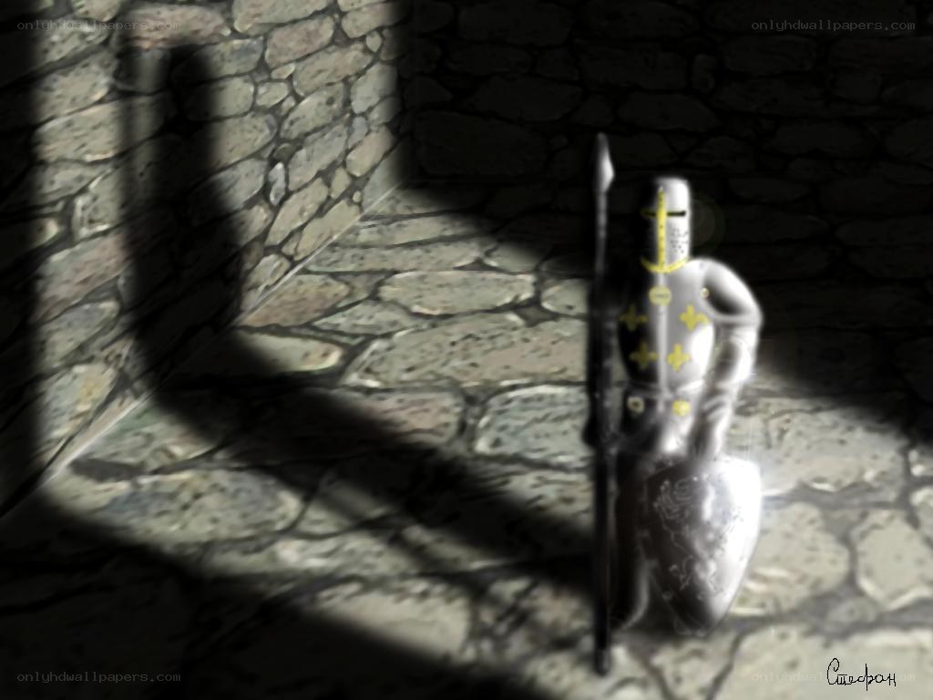 Knight in a stone corridor