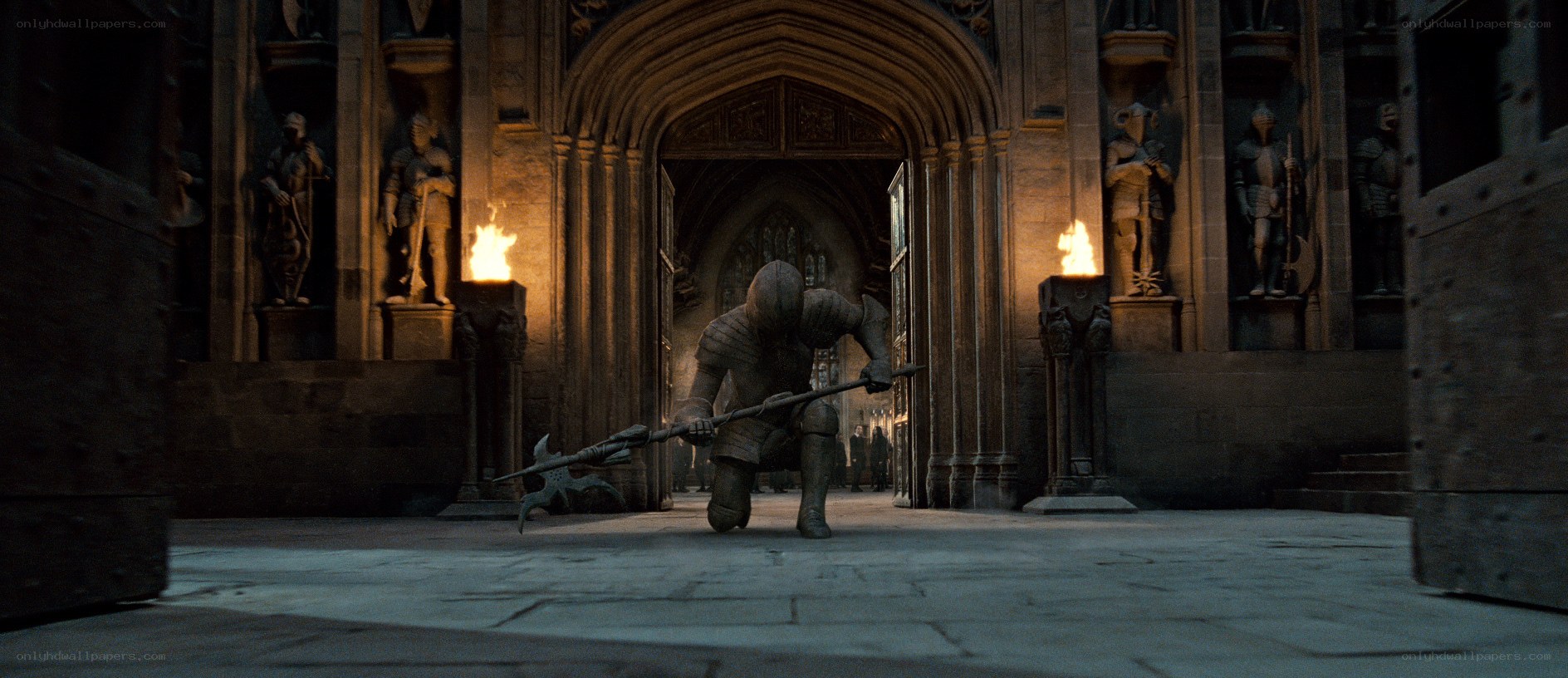 knight in a stone corridor