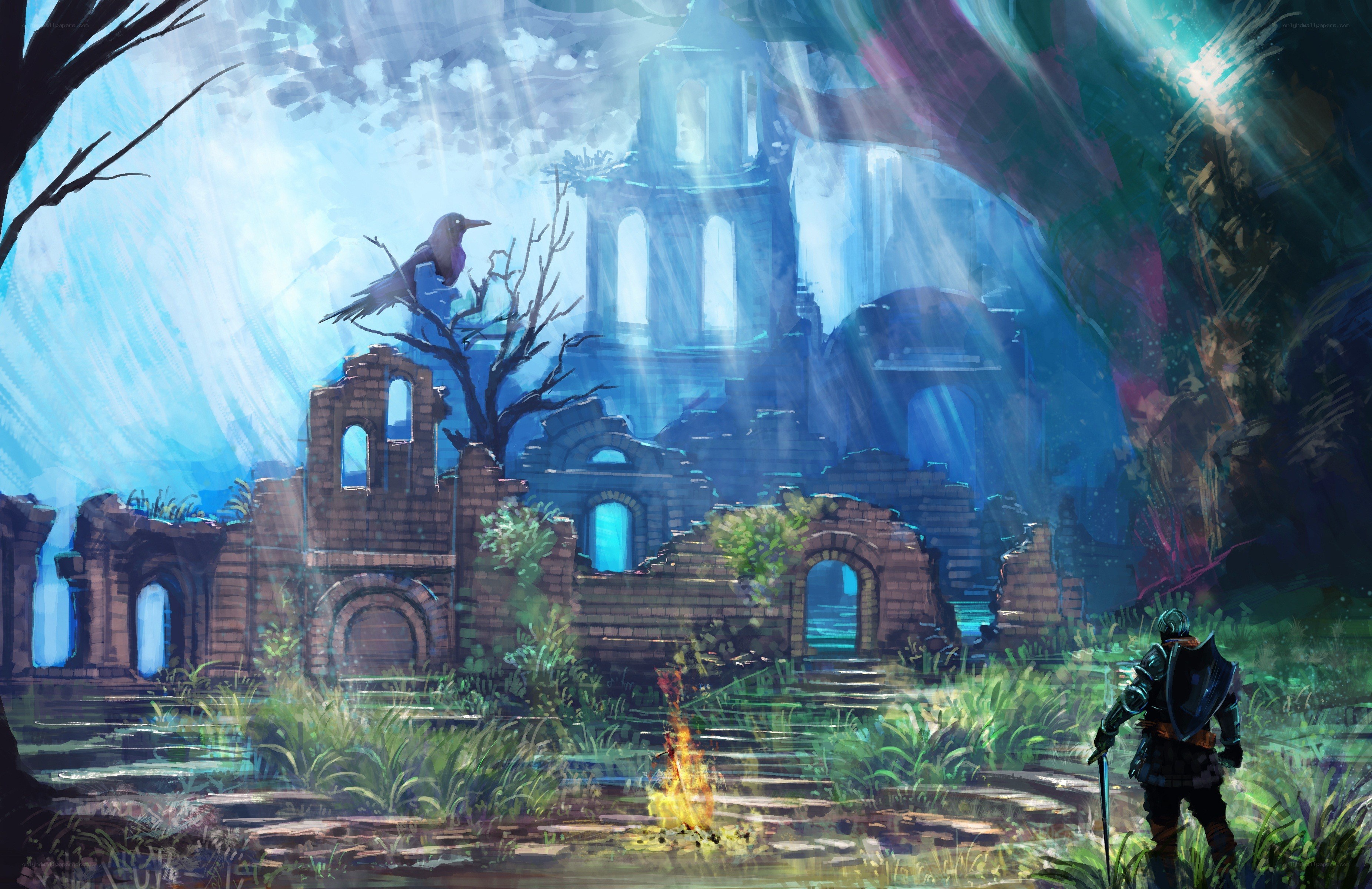 Knight in ancient ruins