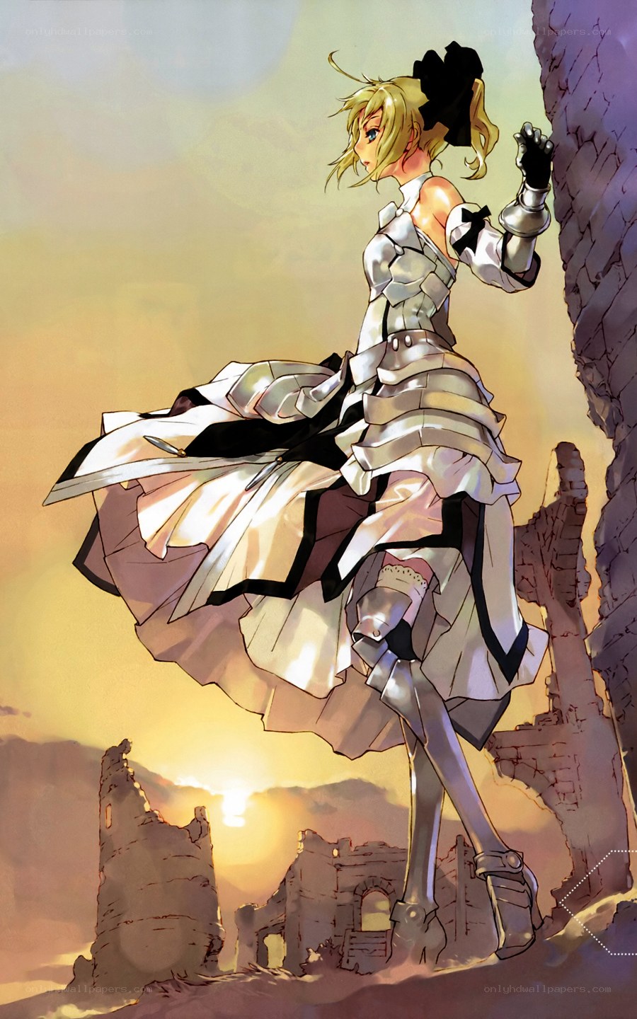 Knight in armor at sunset