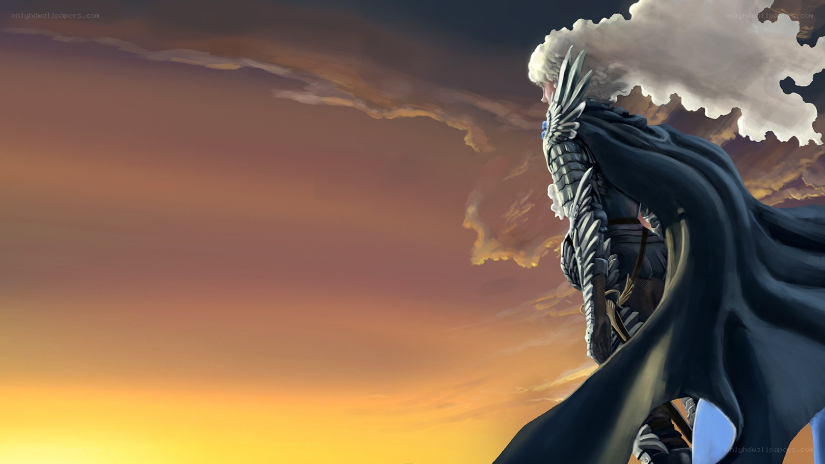 knight in armor at sunset