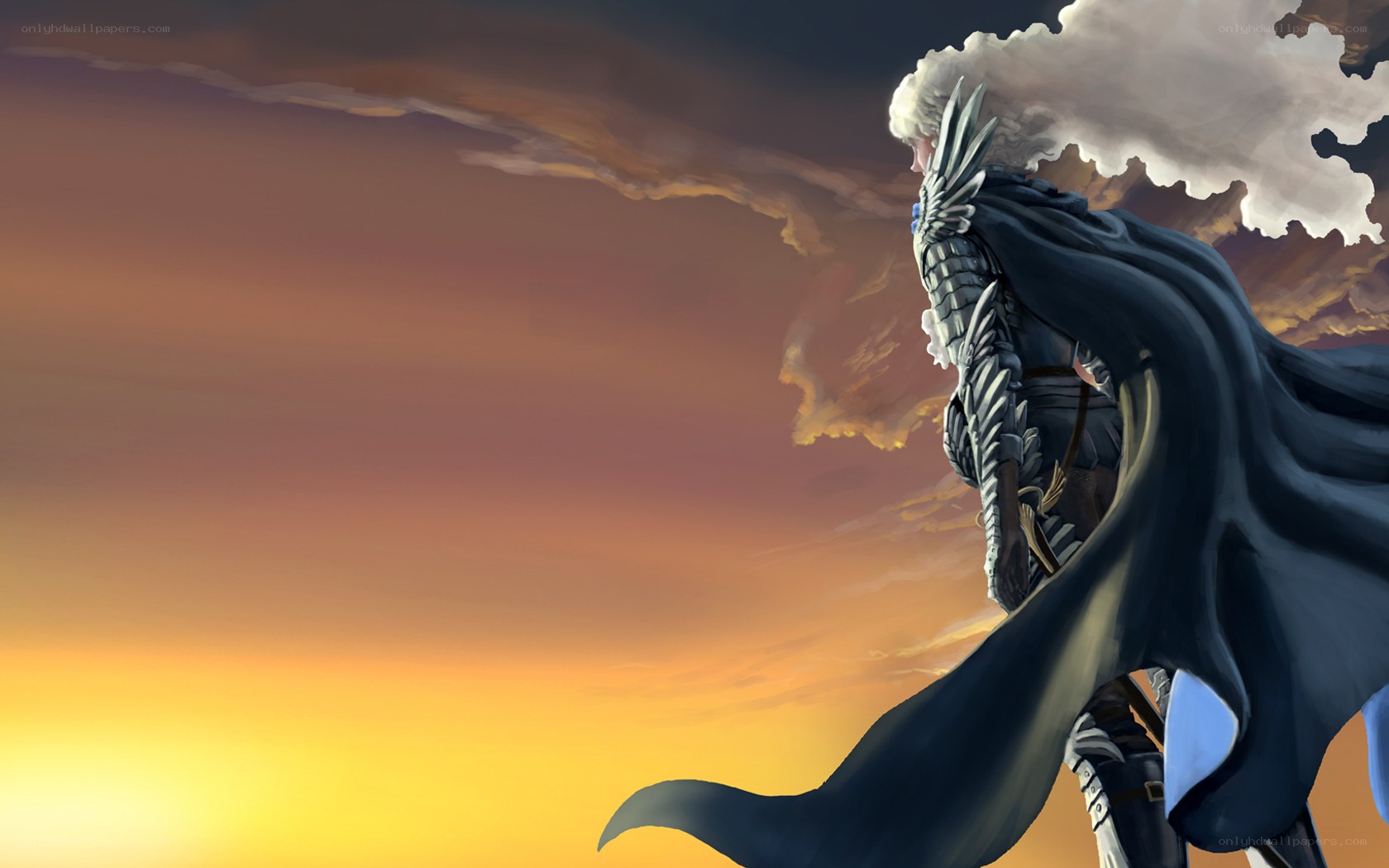 knight in armor at sunset