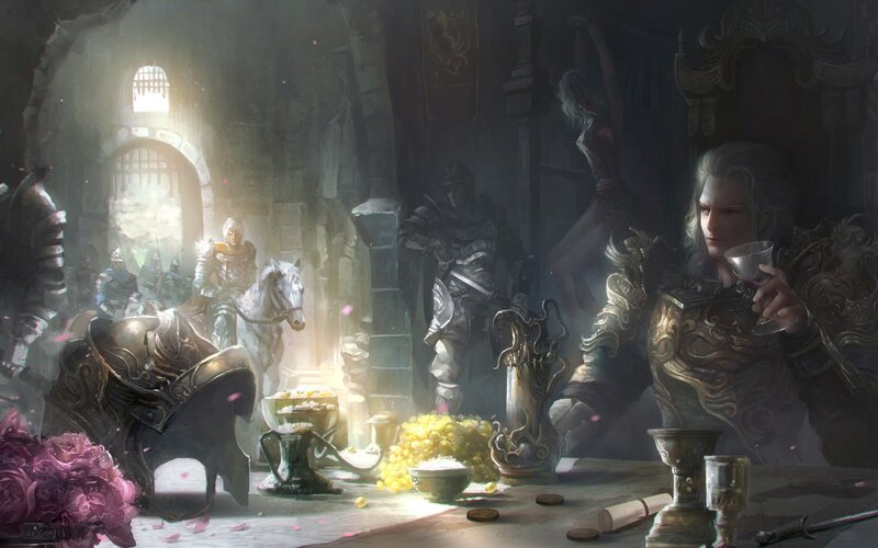 Knight in Armor at Table