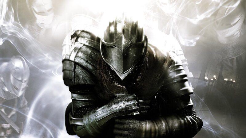 Knight in Armor — Black, Dramatic, Digital Art, Light, Smoke