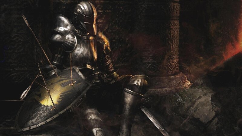 Knight in Armor — Black, Dramatic, Digital Art, Shield, Sword