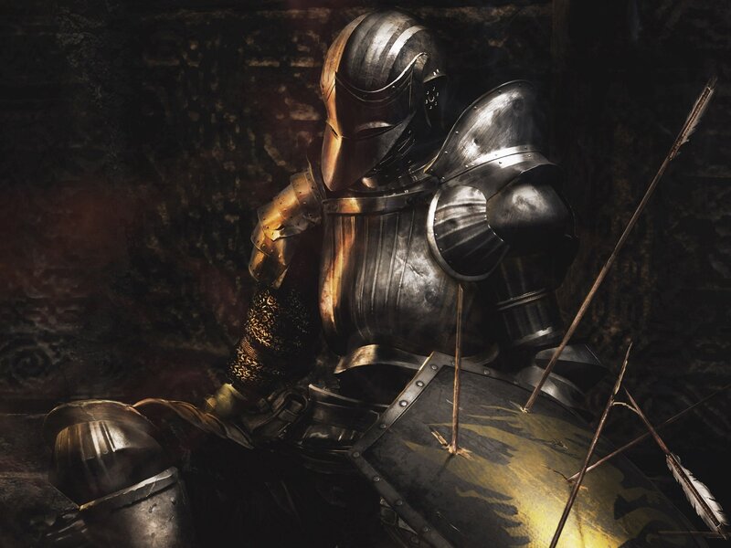 Knight in Armor — Black, Dramatic, Digital Art, Shield