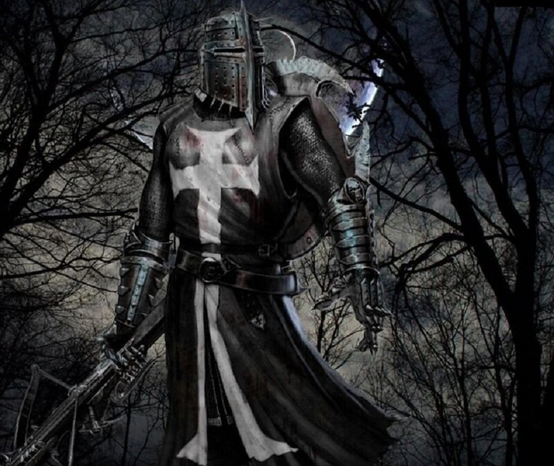 Knight in Armor — Black, Dramatic, Night, Digital Art, Forest