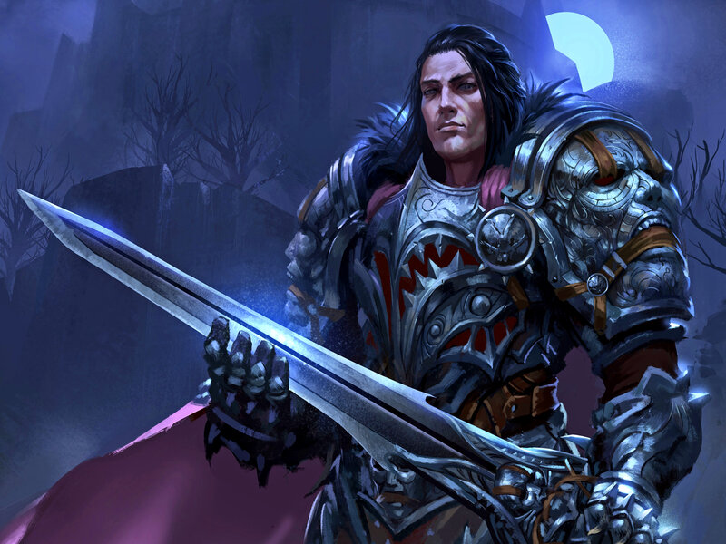 Knight in Armor — Blue, Dramatic, Night, Digital Art
