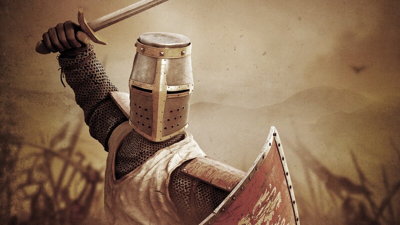 Knight in Armor — Brown, Dramatic, Digital Art, Sword, Shield, Chainmail