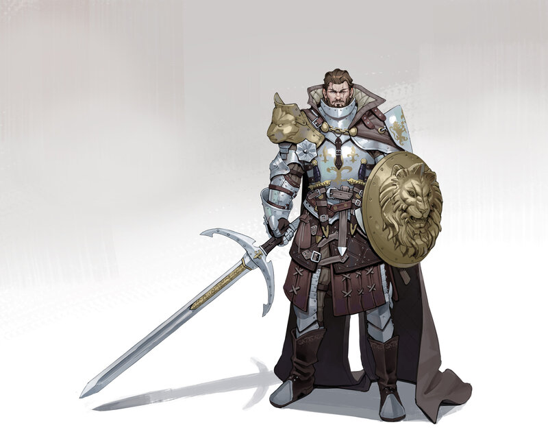 Knight in Armor — Brown, Dramatic, Digital Art, Sword